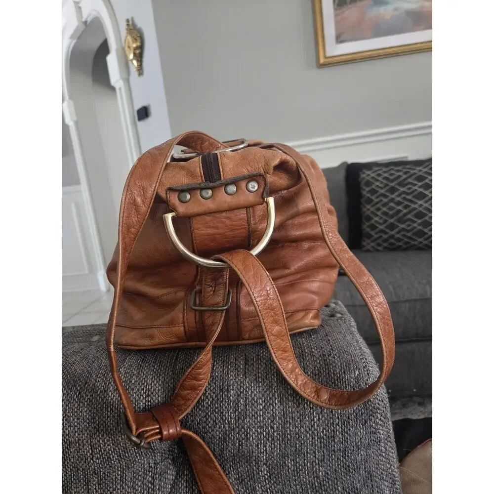 Vintage Columbian Brown Camel Tan Leather Convertible Bag Slouchy Backpack Boho